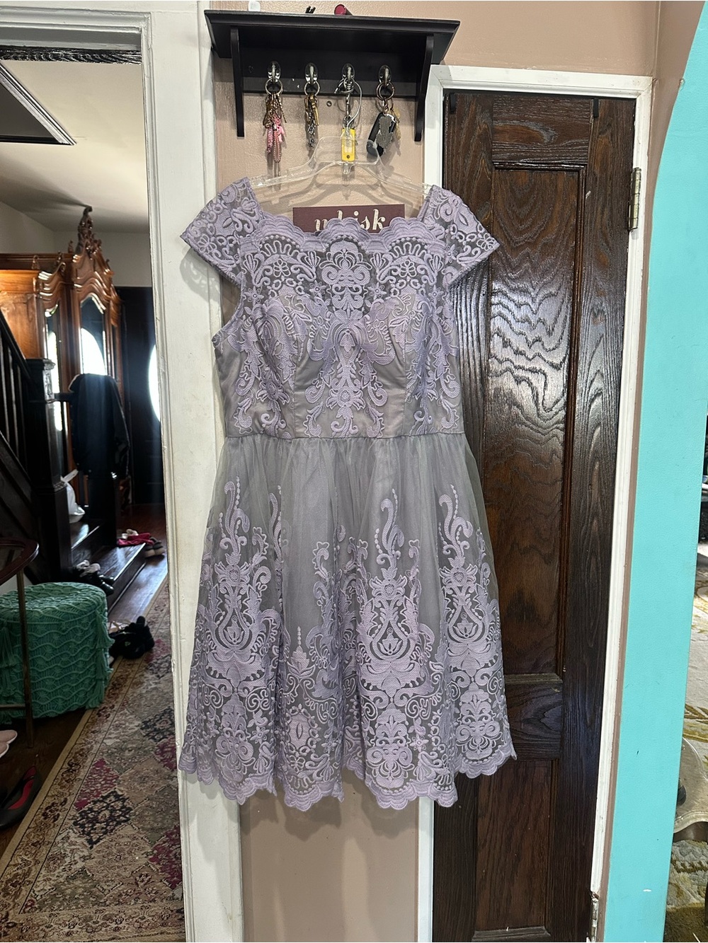 Chi Chi London Lavender Lace Appliqué Midi Dress